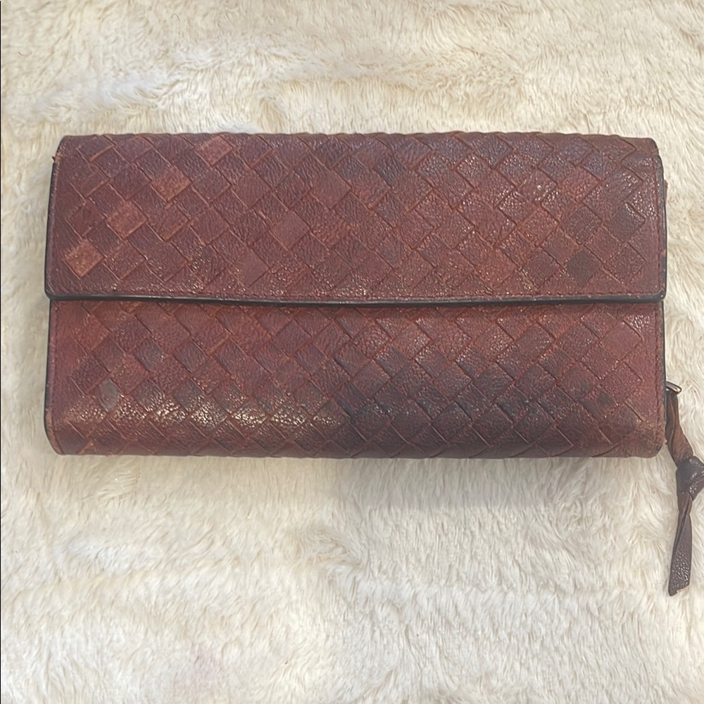 Bottega Veneta Brown Woven Leather Clutch Wallet